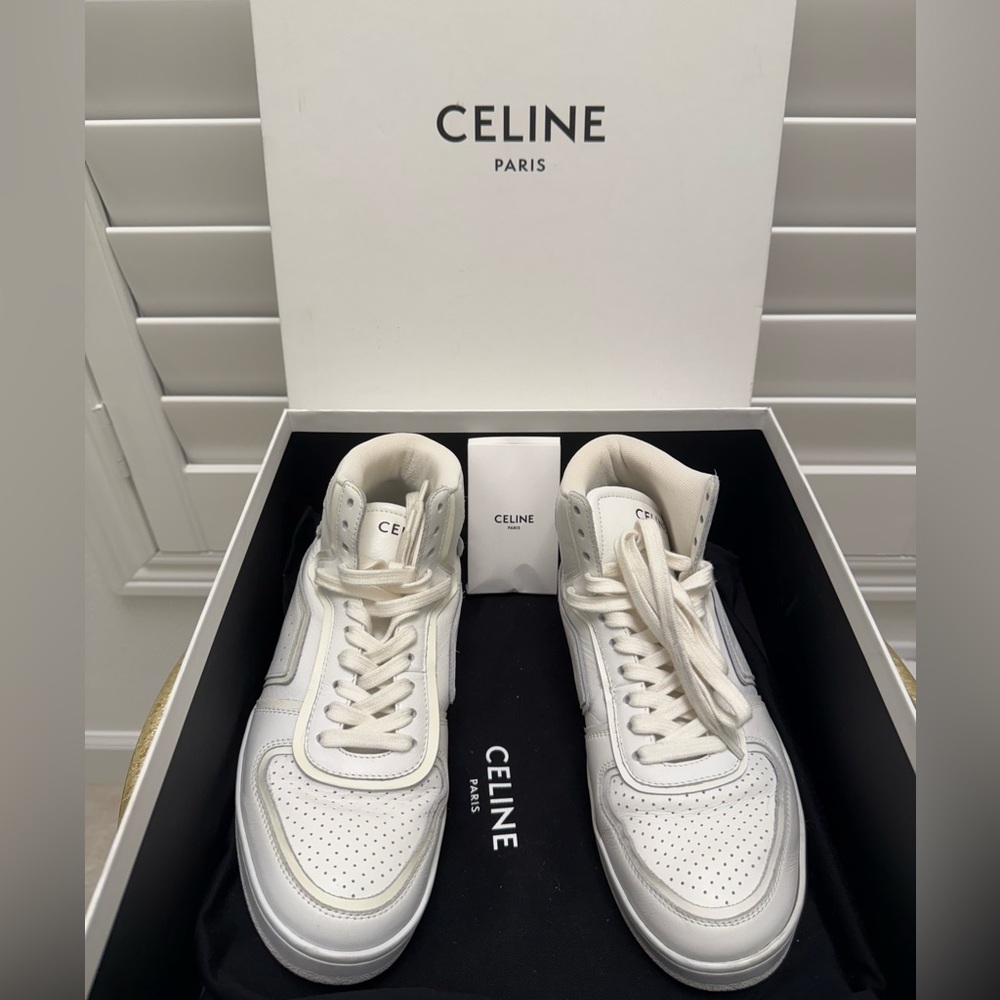 Celine Ct-01 “Z” Trainer High Top Sneaker In Calfskin Optic White